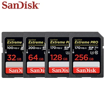100% מקורי של Sandisk קיצוני Pro SD 32GB 64GB 128GB 256GB SD Card Class 10 U3 V30 כרטיס זיכרון למצלמה