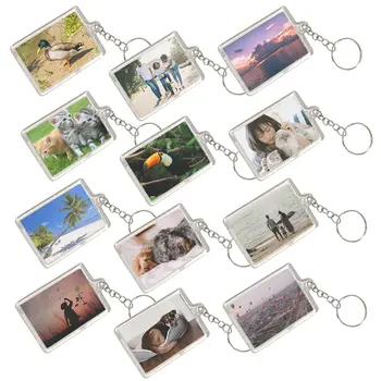 12Pcs אקריליק ריק מסגרת תמונה להכניס מחזיקי מפתחות תמונה-Snap-in מפתחות מותאמים אישית להכניס תמונה, מסגרת תמונה Keyring