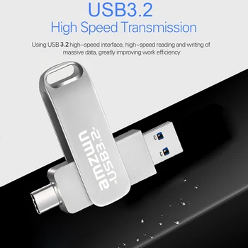 2 ב 1 OTG USB-C פלאש כונן עט מתכת מקל זיכרון Usb 3.2 פלאש דיסק 64GB 128GB 256G 512G USB3.2 Dual C Pendrive
