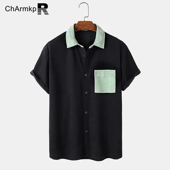2023 הקיץ החולצה ChArmkpR אופנה בגדי גברים לעומת קורדרוי יומיומי שרוול קצר חולצות מנופחים חולצות טי, חולצות Camisa