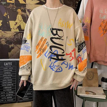 2023 חדש קפוצ 'ון גברים הסווטשרט גרפיטי הדפסה מזדמן אופנה אופנת רחוב Harajuku Hiphop Oversize חופשי של אדם ג 'קט קפוצ' ון גבר