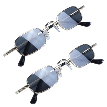 2X רטרו פאנק משקפיים ברור כיכר משקפי שמש נשי רטרו, משקפי שמש גברים מסגרת מתכת שחור-אפור & זהב