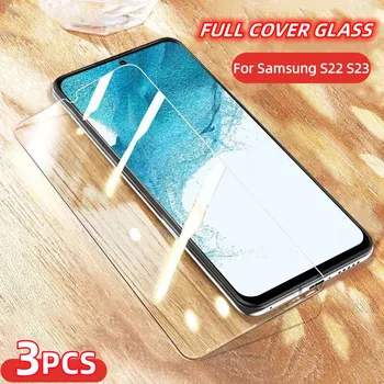 3Pcs ברור זכוכית מחוסמת עבור Samsung Galaxy S23 S22 S21 בתוספת הערה 20 5G טביעות אצבע נעילה כיסוי מלא סרט מגן מסך