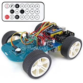4WD חכם רובוט ערכת רכב אלחוטית אינפרא אדום שליטה מרחוק עם הבאזר מודול גומי גלגל ציוד מוטורי / הדרכה תואמים עבור Arduino