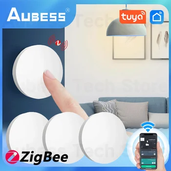 AUBESS ZigBee זירת מתג Tuya חכם חיים רב-סצנה לחצן מתג המופעל באמצעות סוללה אלחוטית לחיצה על הלחצן מפסק בקיר בקר