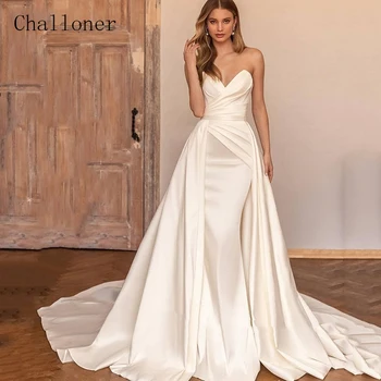 Challoner סקסי סטרפלס בתולת ים חתונה שמלות עם להסרה רכבת חדשה מתוקה ללא שרוולים שמלות כלה Vestido De Noiva