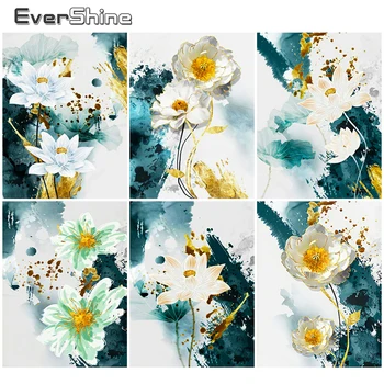 EverShine 5D DIY יהלום ציור פרח לוטוס חרוזים רקמה מלא מקדח יהלום פסיפס אדמונית לחצות סטיץ ערכת קישוט הבית
