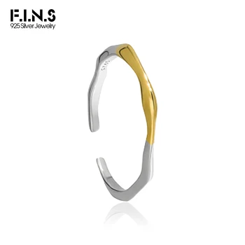 F. I. N. S המקורי S925 כסף סטרלינג, זהב סדיר קו פתוח דק טבעות אישה מינימליסטי Stackable Resizable האצבע היהלום