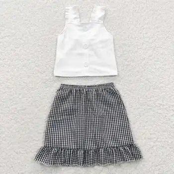 GSD0262 הסיטוניים בנות קיץ לבנים וסט חצאית להגדיר המערבי בוטיק הבגדים עבור התינוק בגדי ילדות שתי חתיכות להגדיר
