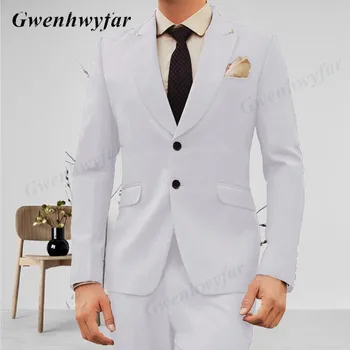 Gwenhwyfar עיצוב פשוט אנשים הרשמית של חליפות רגיל לבן, כחול, אדום בורגנדי 2022 לשיא דש שני כפתורים בלייזר עם מכנסיים