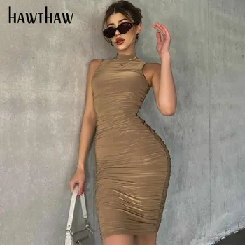 Hawthaw נשים קיץ ללא שרוולים Bodycon Soild צבע מסיבת מועדון חבילת היפ Mini שמלה קצרה 2021 נקבה בגדים אופנת רחוב