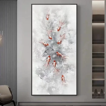 HUACAN מודרני 100% צבוע ביד דגים חיות ציור שמן בד אמנות הקיר ממוסגרים ציורי הקיר תמונה יצירות אמנות
