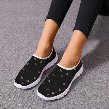 INSTANTARTS 2023 סגנון חדש נוחות Slip-on שטוח נעלי חתול שחור צהוב העיניים הדפסה דפוס רשת נעלי ספורט מזדמנים נעלי נשים