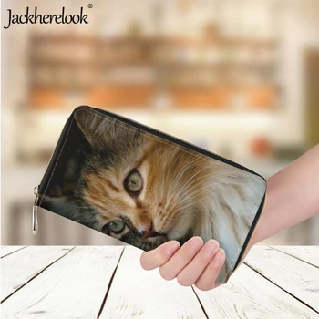 Jackherelook הדפסת 3D חתול עיצוב ארנק לנשים אופנה עור יוקרתי עסקים ארוכה הבנק מחזיק כרטיס הארנק בנות התיק עם הכסף
