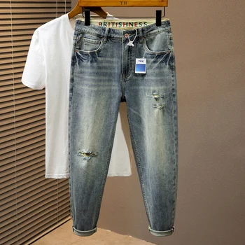L כדי 7XL בתוספת גודל גברים ג 'ינס ג' ינס באביב בגדים באיכות קלאסי בציר אופנה בסגנון אמריקאי חור הרלן Midweight המכנסיים