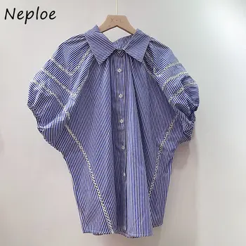 Neploe 2023 הקיץ עטלף שרוול חולצות נשי אופנה משובחת Westernization נישה צרפתית חולצות אחת עם חזה פס Blusas
