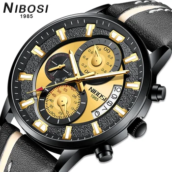 NIBOSI 2020 ניו גברים של שעונים העליון מותג יוקרה קוורץ שעונים גברים waterproof ספורט שעון יד שחור אופנה שעון זכר עור