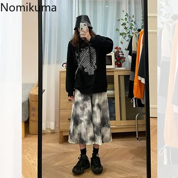 Nomikuma חצאיות עבור נשים אביב סתיו גבוהה המותניים צבועה קו-Y2k נשים בגדי וינטג ' Harajuku רחוב אופנה לראשונה חצאית נשית