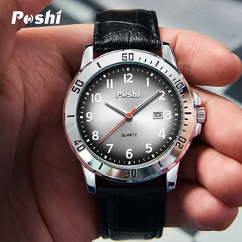 POSHI 2023 עילית Mens קוורץ שעונים לבוש עסקי עמיד למים שעון יד גברים יוקרה דיגיטלי עור שעון ספורט לגברים מתנות