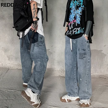 REDDACHiC רחוב חגורת גברים הרמון מכנסיים גראנג 'Y2k קוריאנית היפ הופ איש המכנסיים ג' ינס כחול ג ' ינס באגי זכר רופף אופנת רחוב