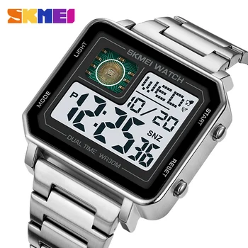 SKMEI 2 זמן חזרה אור דיגיטלי ספורט שעונים Mens טיימר מלא פלדת שעון היד עמיד למים שעון סטופר רלו גבר