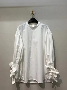 SuperAen אביב סתיו יפן אופנה חולצה דק רופף עליון תחרה שרוול רופף חולצה לבנה נשים