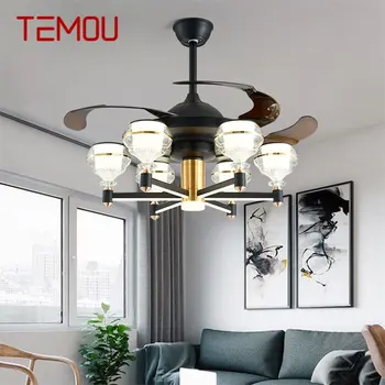 TEMOU מאוורר תקרה עם אור LED שחור שלט רחוק 220V 110V הביתה דקורטיביים עבור הסלון חדר השינה מסעדה