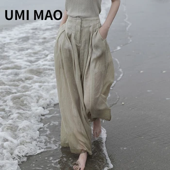 UMI מאו גבוהה המותניים טיפה דק פשתן רחב הרגל שאיפה של נשים Y2k אופנה חופשי סלים מכנסיים עיצוב סתיו נשי מכנסיים 