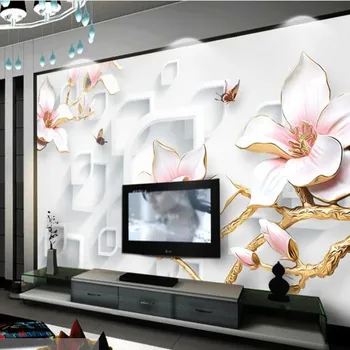wellyu מותאם אישית גדול פרסקו פרחים עשיר מובלט מגנוליה 3D סטריאו, טלוויזיה רקע קיר טפט בדים לא ארוגים