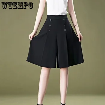 WTEMPO רזה גבוהה המותניים רחב הרגל המכנסיים בציר מוצק גודל גדול מכנסיים אופנת רחוב, אופנה Y2K מכנסיים 2023 הקיץ תכליתי קצרים.