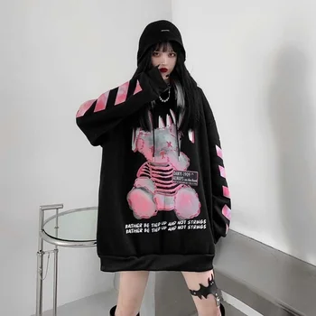 Y2K אביב Hiphop בגדים עבור בני נוער הזיעה לבוש גותי Harajuku גותי קפוצ ' ון Techwear נשים הסווטשרט Demonias