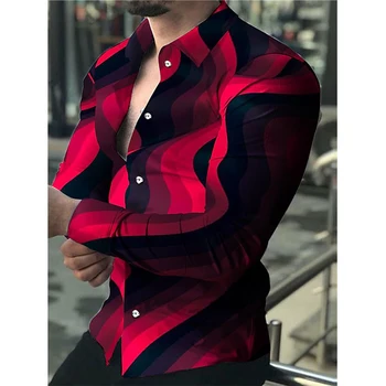 אופנת הגברים אדום על החולצה של הפרופיל עם שרוולים ארוכים חולצות גברים נוח חולצות מזדמנים רופף גדול גודל החולצה.