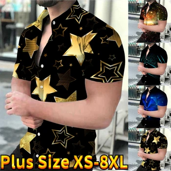 אנשים של קיץ קלאסי בסיסי הכפתור למטה חולצה מהממת כוכב להדפיס את החולצה באיכות גבוהה מזדמן אופנה סלים שרוול קצר XS-8XL