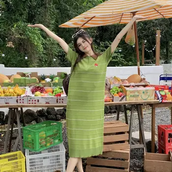 את הקיץ חדש חצרות גדולות לסרוג רופף פנאי אבוקדו ירוק חצאית שמלה