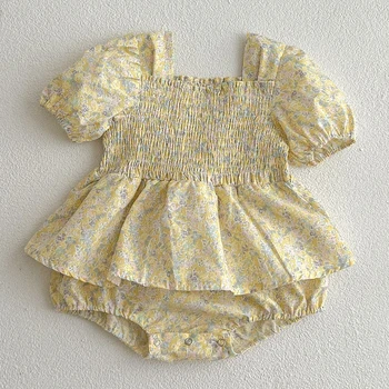 בקיץ ילדים, בגדי תינוקות בייבי בנות בגדי הגוף עם שרוולים קצרים כותנה פרחוני הדפסה תינוק בייבי בנות סרבל