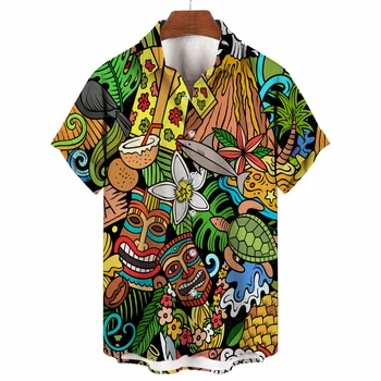 גברים חולצות של אופנת רחוב החוף זכר חולצה שרוול קצר מכותנה הגולגולת 3D חולצת הוואי לאדם גדול מדי קיץ מזדמן החולצה החדשה