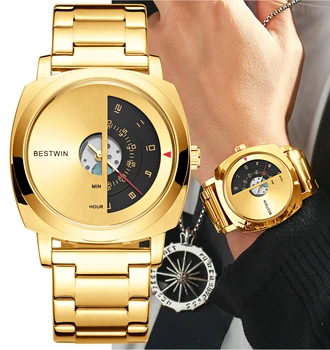 גברים יוקרה לצפות יצירתי הפטיפון מספרים להציג קונספט זהב חיוג של הגברים קוורץ שעון יד מקרית שעונים איש עסקים השעון
