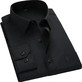 גברים מזדמנים החולצה שחור מוצק המשרד אביב קיץ שרוול ארוך 40% כותנה BS1215