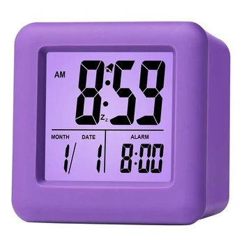 דיגיטלי שעון מעורר עם נודניק LED לילה אור שינה קטן השולחן ליד המיטה נסיעות השעונים תצוגת זמן תאריך סגול