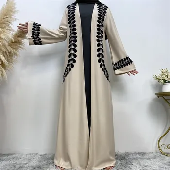 המזרח התיכון אופנה פשוטה של נשים הדפסה סאטן שרוול ארוך רופף החלוק טורקיה המוסלמית השמלה נשים Abaya אלגנטי שמלה פשוטה
