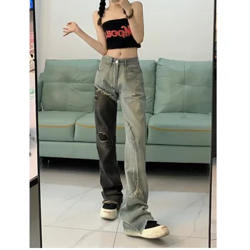 הנשים של מכנסיים לנשים ג 'ינס 2023 מגמה Y2k אופנת רחוב ג ' ינס רגל ישר אישה גבוהה המותניים וינטאג', בגדי ג ' ינס אופנה קוריאנית