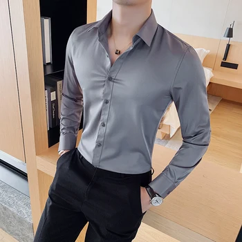 הסגנון האנגלי ארוך שרוול החולצה לגברים בגדי 2023 אביב חליפת העסקים של גברים אופנה מוצק צבע סלים מתאים העליון