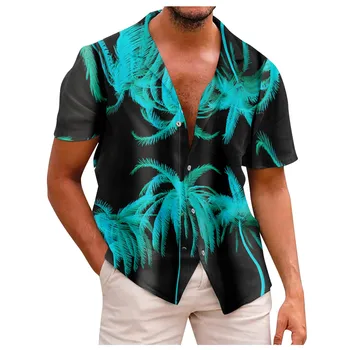 הקיץ 2023 אתני החולצה לגברים בציר יומיומי שרוול קצר כפתור החולצה יוקרה נוח חולצת הוואי рубашка мужская