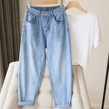 הקיץ Oversize 5XL קרסול-אורך הרמון ג 'ינס באגי גבוהה המותניים נשים ישר מכנסי ג' ינס אופנה קוריאנית מזדמן פעם בוקר שלקח לו U237