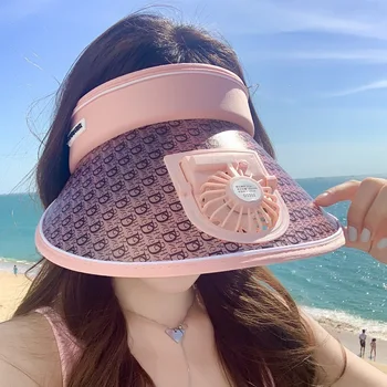 הקיץ הגנת UV מגן השמש נשים החוף כובע 3-ויסות מהירות מאוורר חשמלי ריק כובע חג שמשיה אופניים כובע השמש
