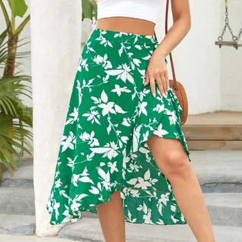 הקיץ מפוצלים פרחים מתוק חוף חצאית נשים אופנה חתיכה אחת תחרה סדיר חצאיות מזדמן לפרוע סלים לעטוף היפ חצאית