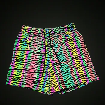 זברה-פסים צבעוניים רעיוני מכנסי גברים רחוב היפ הופ קצרים מכנסיים אלסטיים במותניים סרוגים לנשימה ספורט ריצה קצרים