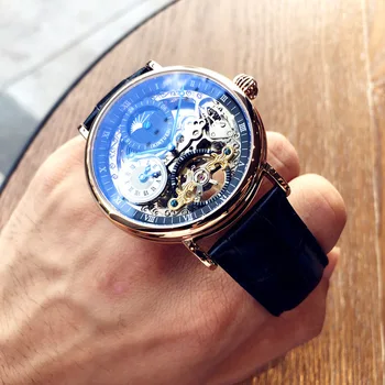 חדש חלול אוטומטי מכאני שעון טורבילון השעון של גברים אופנתיים אופנה ייחודי שעון יד אופנתי של גברים לצפות