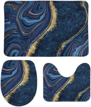 חיל הים כחול רחצה משיש שטיחים ומחצלות סטים 3 חתיכה רחיץ אלמוגים שאינם להחליק האמבטיה שטיח שטיחים עם תמיכה כרית קונטור השטיח
