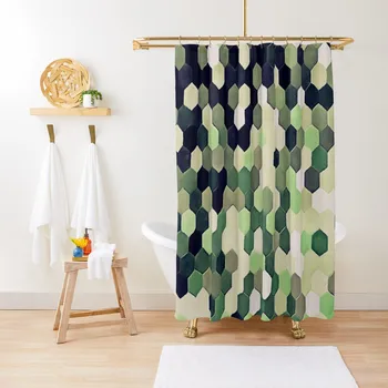חלת דבש תבנית מנטה ירוק, שחור, משושה ציור וילון מקלחת מודרנית אביזר אמבטיה